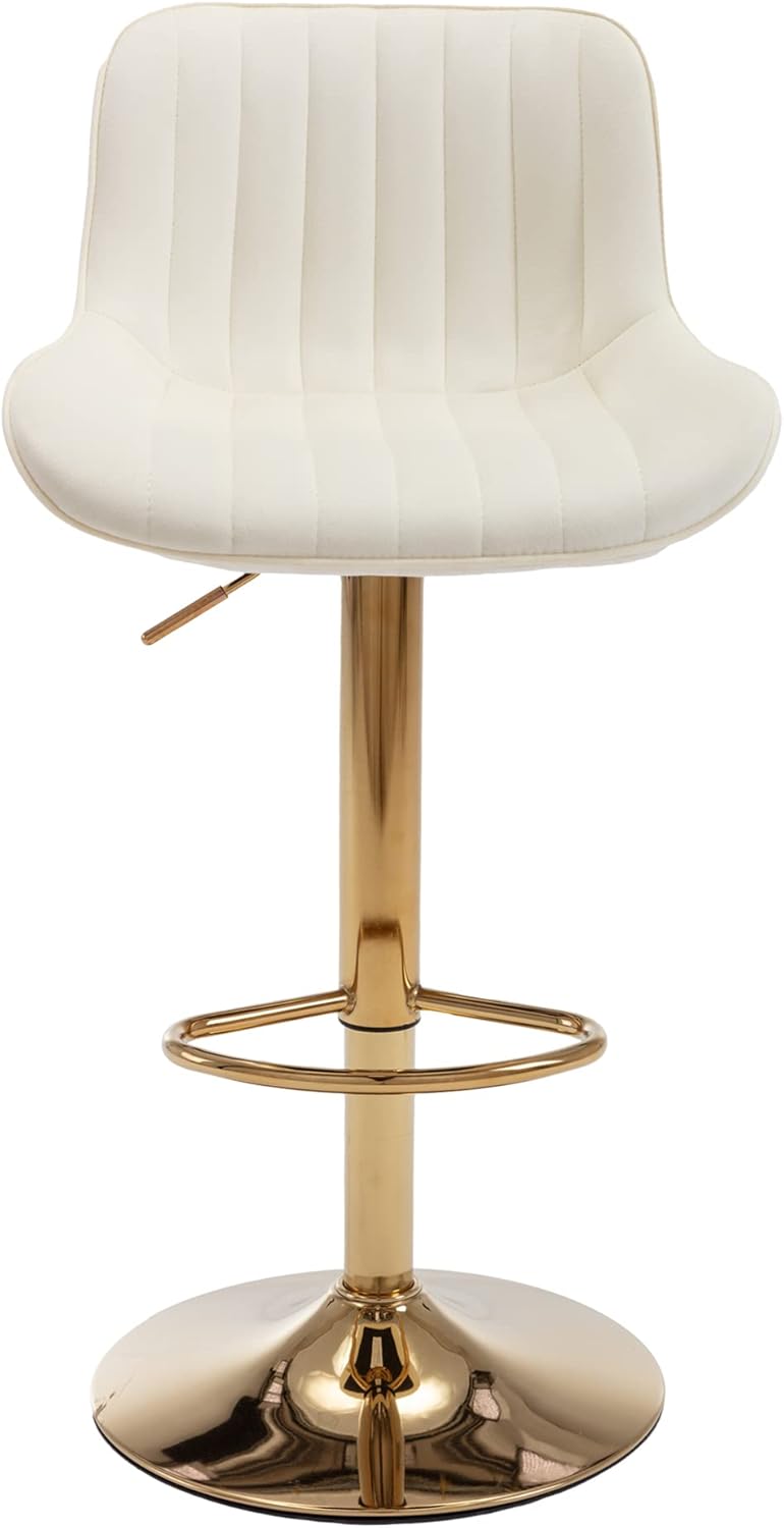 Homtique Gold Bar Stools Set of 2 Swivel Adjustable Counter Height Barstools Modern Velvet Bar Stool with Low-Back and Footrest for Kitchen Island Pub Dining Room (Beige)