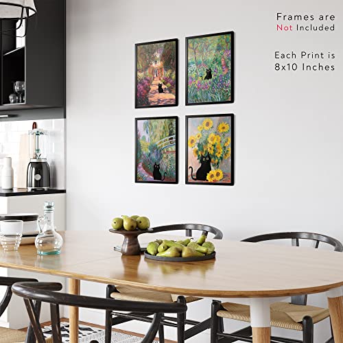 Airands Funny Black Cat Wall Art Prints, Claude Monet, Eclectic Aesthetic Vintage Decor, Unframed, 8X10 Inch #TOP3