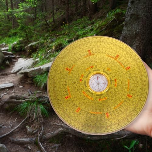 Brújula tradicional Feng Shui Luxshiny de aleación grande, redonda, estilo chino, para camping, senderismo, navegación al aire libre y adorno miniatura 7