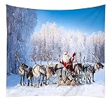 AO BLARE Santa Claus Wall Tapestry Merry Xmas Reindeer Snow Mountains Tablecloth Wall Hanging Art fo