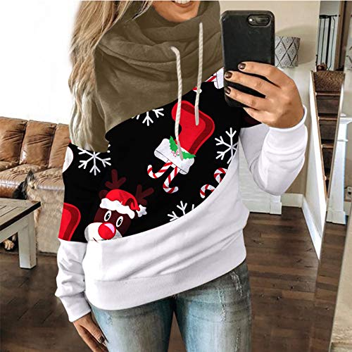 Briskorry Dames Kerstmis Casual Hoodie Kerstman Sneeuwman Print Capuchon Spliced Kleurblok Lange Mouwen Top Capuchon Sweatshirt Casual Blouse Trui - Image 3