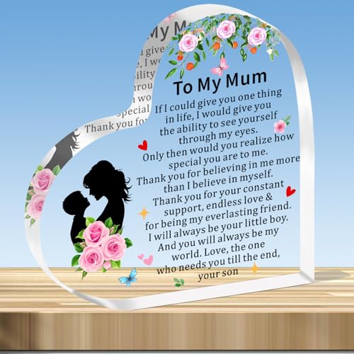 JMIMO Regalos para mamá de hijo, regalos de cumpleaños para mamá, placa acrílica para mamá, regalos de Navidad, día de la madre, regalo de cumpleaños, regalo de mejor mamá