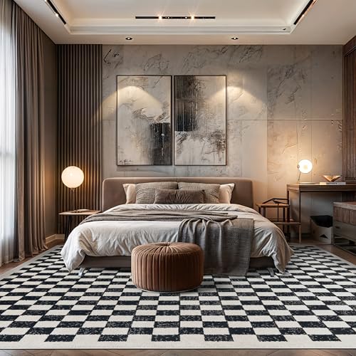Image of Rugshop Contemporary Checkered Grid Contrast Area Rug Black 7' 10 inch x 10'