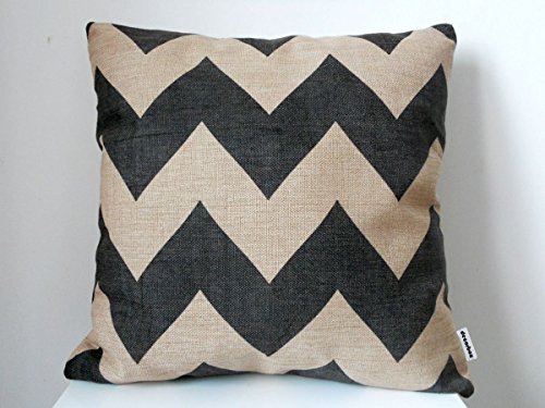 Decorbox Cotton Linen Square Throw Pillow Case Decorative Cushion Cover Pillowcase Black Zig Zag Chevron Fade Zigzag Stripes Wave 18 