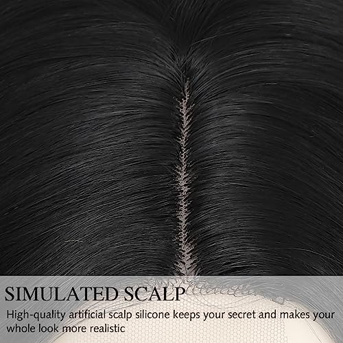 Yamel Hair Wigs Long Black Wig Synthetic Natural Long Hair Wig 26 Inch Adjustable Curly Wavy Middle Part Lace Front Wigs for Women Lady - Image 4