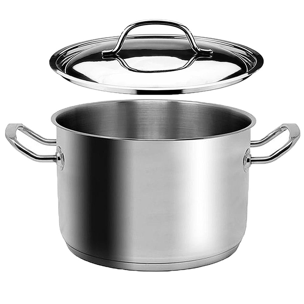 Pentole e casseruole con coperchio in acciaio inox 18/10 per bollire cuocere pasta verdure carne sugo con triplo fondo a induzione gas elettrico 2 manici (Pentola D28 CM)