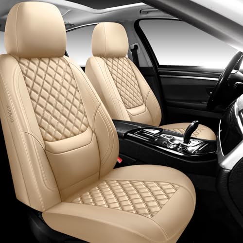 NS YOLO Full Coverage Leather Car Seat Covers,Waterproof Seat Covers for Cars,SUVs Pick-up Truck, Car Seat Cushion,Car Seat Protector,Front Seat Cover,Beige Seat Cover with 2 Seats