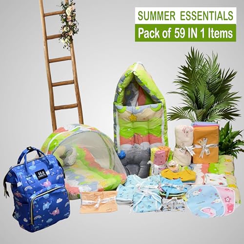 Image of Infantbond Baby All Season Use Hospital Essential Combo for New Born | Gift Pack | Baby Products | Maternity Essentials | Bedding Set (60 Items)(0-6 Months) (Green Star)