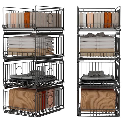 Best Wire Drawers for Closet: Top Space-Saving Organizers Reviewed 6 Ornestia 4-Pack Metal Closet Storage Baskets with Sliding Rail, Clothes Organizer Drawers for Wardrobe, Stackable Wire Bins for Clothing and Accessories-Black