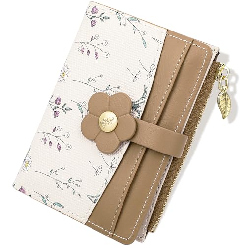 Image of Farcauo Small Floral Womens Wallet Cute Wallets for Women Thin Brown Women's Wallet Kawaii Flower Card Wallets for Women Ladies