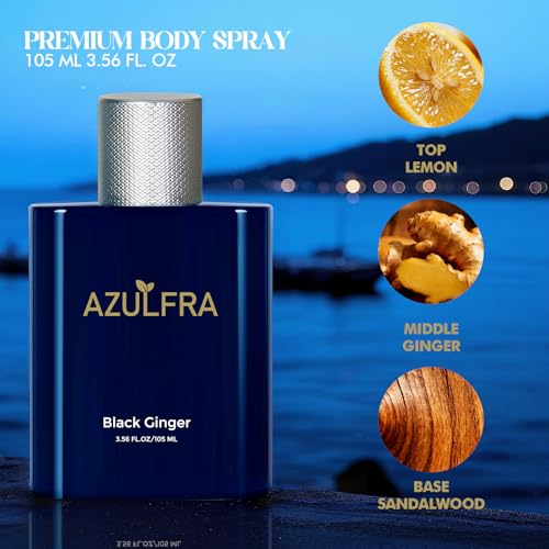 Azulfra Body Spray for Men 3.56 Fl.Oz, Notes of Lemon Ginger Sandalwood