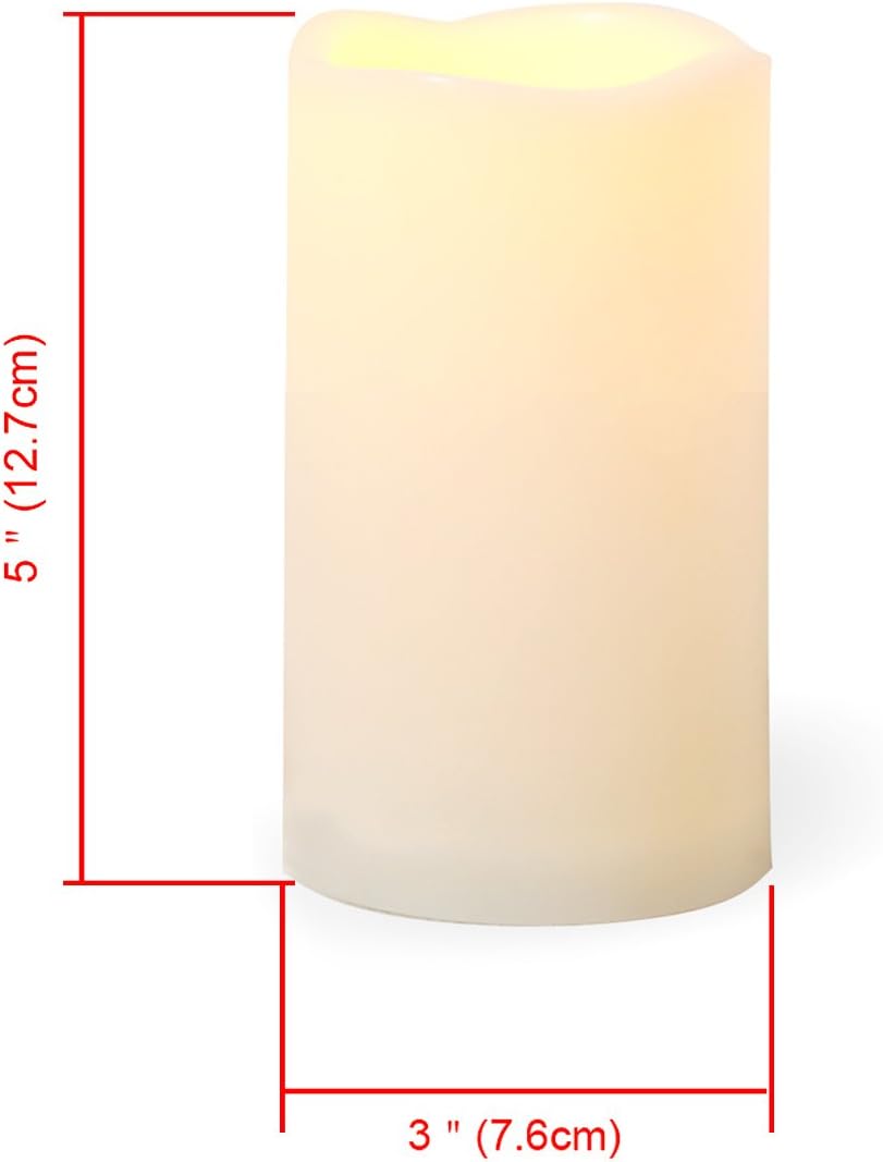 Waterproof Outdoor Battery Operated Flameless LED Pillar Candle with Timer Flickering Plastic Resin Electric Decorative Night Light Lantern Patio Garden Home Decor Party Wedding Decorations D3 xH5 image 2