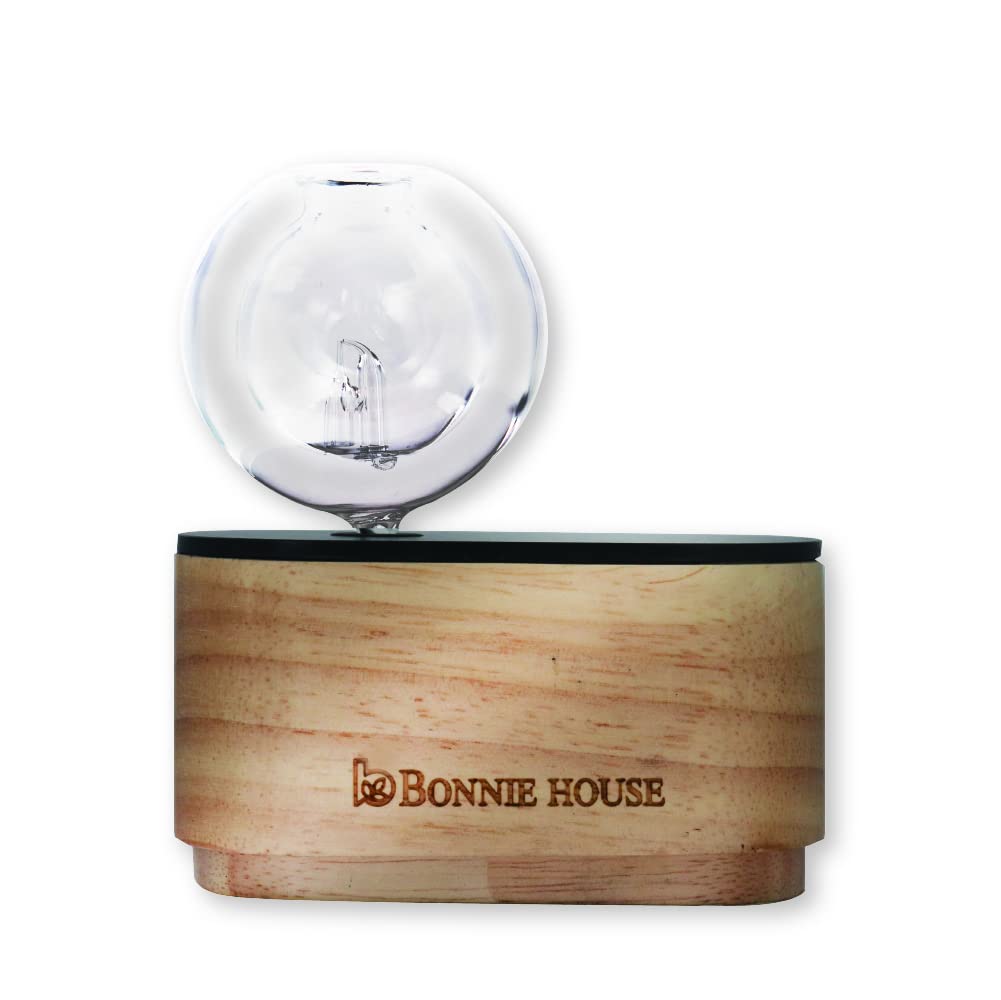 Essential Oil Nebulizing Diffuser - Bonnie House Aromatherapy Organic Essential Oils Nebulizer with Double Walled Layer Mini Bulb Style, Adjustable, Wood & Glass, No Plastic, No Water & Heat from AU