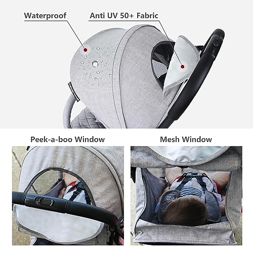 Beberoad Love R2 Small Travel Stroller Compact Strollers Foldable Lightweight Baby Stroller for Airplane, Infant with Adjustable Backrest, Cup Holder and Waterproof Canopy, Gray - Image 5