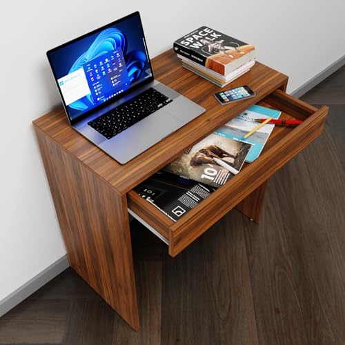Image of VIKI Engineered Wood Computer Table, Study Table, Desks with Drawer for Adults /Students, Office Home | LUNGLEI | Brussel Walnut, 73W x 75H x 40D | 1 Year Warranty