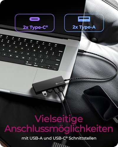 Icy Box Usb 3.2 Gen 2 Hub (10 Gbit/S), 4X Usb 3.2 (2X USB-A & 2X USB-C), 100W Power Delivery, Alluminio, Incluso Cavo Da 30 Cm, IB-HUB1436-CPD - 3
