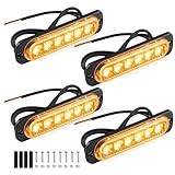 Pmqs 4 Stück 6 LED Frontblitzer, Frontblitzer Orange 12V/24V, Blinklicht Stroboskop Warnlicht, Led Warnleuchte für Truck Traktor LKW Auto Emergency Gabelstapler