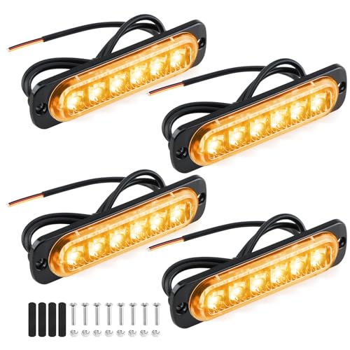 Pmqs 4 Pièces 6 LED Feu de Freinage Stroboscopique, 12V 24V Flash Led Barre Lumineuse Étanche, Feu de Pénétration Stroboscopique Ambre pour Offroad Véhicule Voitureutilitaire Bateau