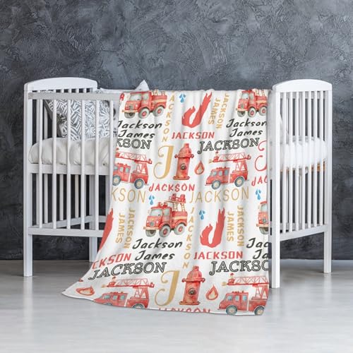 Image of Personalized Fire Trucks Firefighter Custom Baby Blanket Gifts for Boys Girls Super Soft Blanket Swaddle Newborn Cozy Receiving Blanket Stroller Throw 40x30 in for Puppy