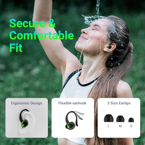 Image of Bluetooth Earbuds 5.4 40hrs Playtime Wireless Charging Case Digital Display Sport Ear Buds with Earhooks Deep Bass IP6 Waterproof Over-Ear Earphones for Phone Laptop