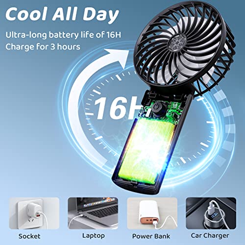 Udodik Portable Hand Held Fan-Handheld Personal Fan Rechargeable With 4 Speeds,Super Quiet,16 Hours Of Use-Perfect For Airplane Beach Travel,Office,Gifts For Women-Black… #TOP5