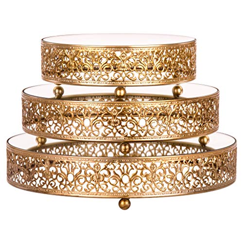 Amalfi Decor Cake Stand Plateau Riser, Round Metal Pedestal Holder, Gold, Set of 3
