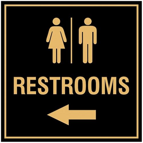 Miniatura 32 de Signs ByLITA Letrero cuadrado de flecha izquierda para baños con cinta adhesiva (plata cepillada) – grande (paquete de 1) Brushed Silver,Azul,Marrón