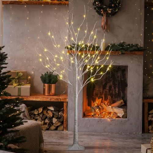 Image of LIGHTSHARE 6 Feet Birch Tree, 72 LED Lights, Warm White, for Home, Festival, Party, and Christmas Decoration, Indoor and Outdoor Use