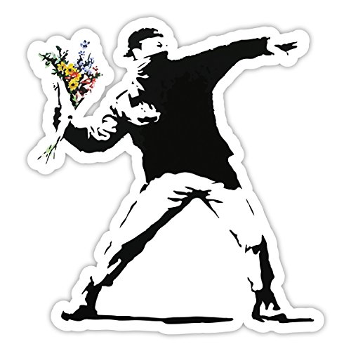 Banksy Rage Flower Thrower Diseño | Art Pared Graffiti vinilo | Urban tipo ventana pegatinas auto, Laptop, Medium - 10x9cm