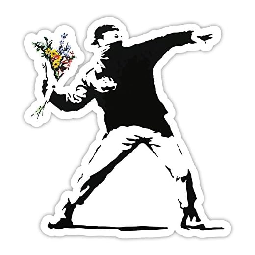 Banksy Rage Flower Thrower Diseño | Art Pared Graffiti vinilo | Urban tipo ventana pegatinas auto, Laptop, Medium - 10x9cm