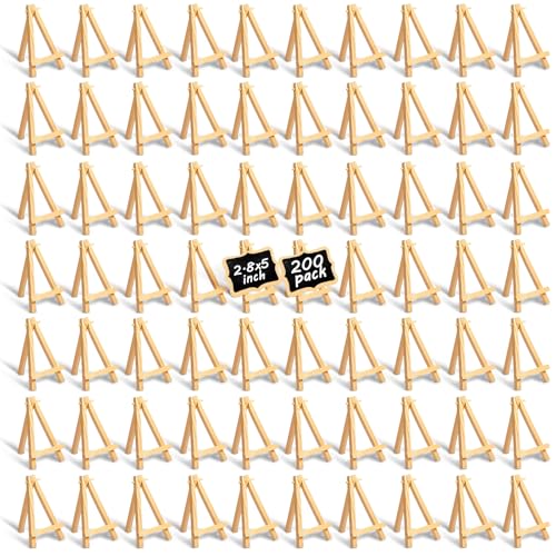 100 Pieces Mini Wood Easel Stands Small Wooden Canvas Easels Display Art Craft Tripod Painting Tabletop Holder for Artist Crafts, Business Cards, Photos, Gift(5 Inch)