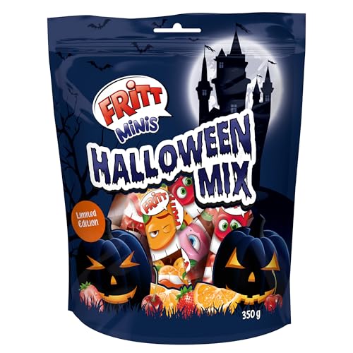 FRITT Halloween Mix, fruchtige Kaubonbons in den Sorten Erdbeer, Orange & Kirsche, einzeln verpackt, 350g Beutel