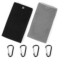 Dadabig 2 Stück Mikrofaser Golf Handtuch mit 4 Stück Clips, 40 * 50cm Golfhandtuch Tri-Fold Golf Handtuch Sporthandtuch Golf Reinigungstuch für Sport Outdoor Fitness Yoga Golf Fahrrad Schwarz/Grau