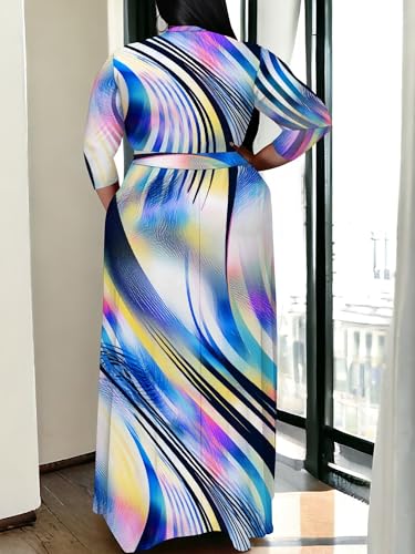 Image of SUZONANA Plus Size Maxi Dresses for Curcy Women Casual Loose 3 /4 Sleeve Long Dress with Belt