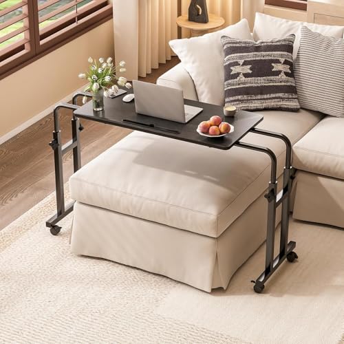 XICEN Recliner Table Overbed Table with Wheels Adjustable Height and Length Over Bed Desk Hospital Heavy Duty Metal Leg Laptop Stand Tray