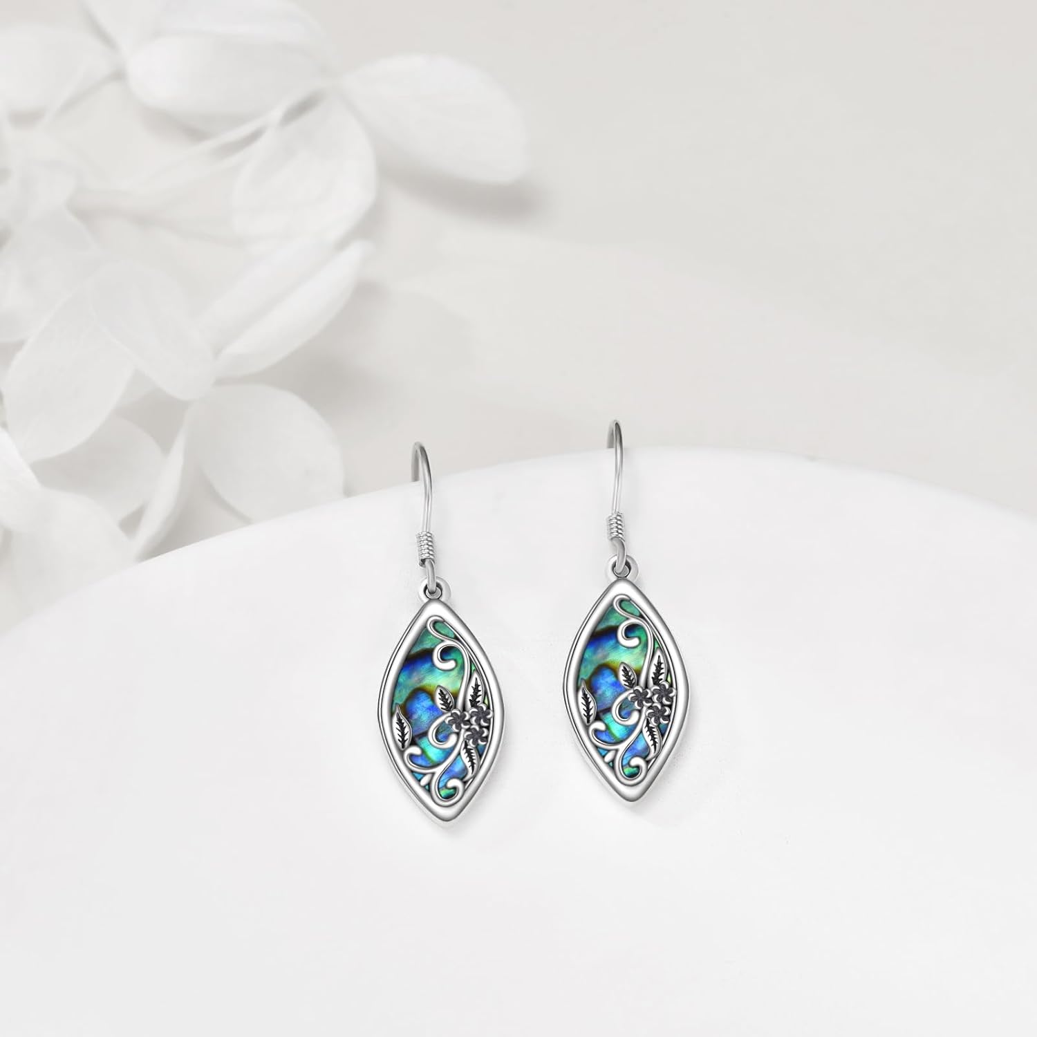 Abalone Shell Dangle Drop Earrings for Women 925 Sterling Silver Filigree Bohemian Earrings Jewelry Gift