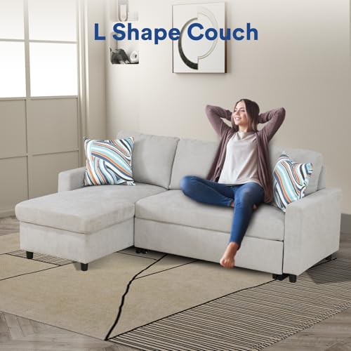 Image of Rovibek 83 inch Convertible Sofa Bed Couch with Storage - 4 in 1 L Shaped Sofa with Pull Out Couch Bed for Living Room, Apartment, Office, Small Spaces, Light Grey