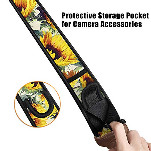 Fintie Camera Strap For All Dslr Camera, Universal Neck Shoulder Belt With Accessory Pockets For Canon, Nikon, Sony, Pentax, Sunflowers #TOP3