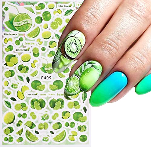 Summer Nail Art Stickers Lemon Nail Stikers 3D Self-Adhesive Fruit Nail Art Dcoration Supplies Lemon Strawberry Watermelon Orange Kiwifruit Papaya Summer Adorable Nail Deisgn For Women Girls Manicute #TOP2