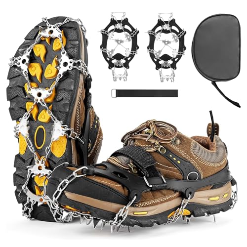 Crampones Acero Inoxidable, Crampones Nieve Hielo para Botas de Montaña con 32 Dientes de Acero, Tacos para Hielo Antideslizantes, Garras para Zapatos para Invierno Senderismo Escalada Running (XL)