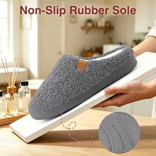 Image of Evshine Memory Foam Fuzzy Slippers for Women Curly Fleece House Shoes