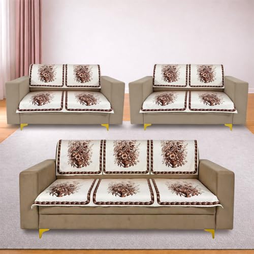 Image of Homerz Premium 'Luxe Series' Holland Velvet Sofa Cover | Smooth Finish | Anti-Skid Fleece Backing | Soft Touch Couch Protector for Living Room (Rust, 7 (3+2+2) Seater, Seat Cover with Backrest)