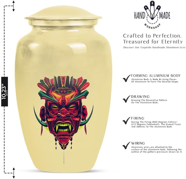 Native American Urn Ashes for Adults Female & Male, Teacher & Student Teaching Memorial Urn for Adult Ash, Large with Velvet Bag, Burial Cremation Urns for Human Ashes Women,, Beige
