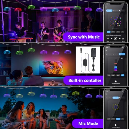 Image of AZIMOM Smart 10pcs Fiber Optic Jellyfish Lamp 32.8ft APP Control Timing Music Sync RGBW Colorful IP67 Waterproof Outdoor Fairy Hanging String Light Garden Trees Christmas Party Wedding Ceiling Decor