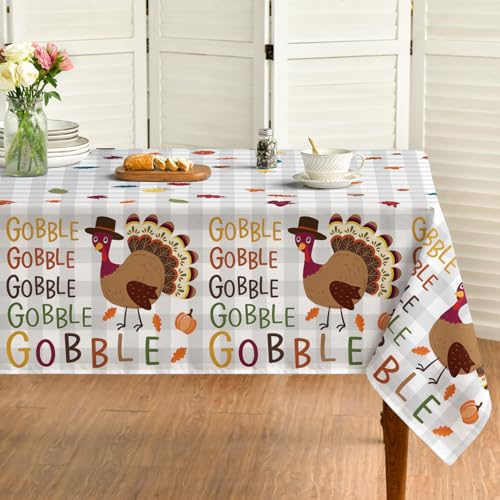 Horaldaily Thanksgiving Tablecloth 60×84 Inch Rectangular, Turkey Gobble Washable Table Cover for Party Picnic Dinner Decor by Horaldaily - Used condition - US$11.05