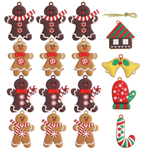 Riceshoot ZUU-RICESHOOT-558 16 Pcs Christmas Ornaments Cute Miniature Assorted Plastic Gingerbread Man Ornaments Figurine Gingerbread Christmas Decorations cover