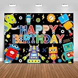 Fitumiw Telón de fondo de cumpleaños de robot de 7 x 5 pies, temática de...