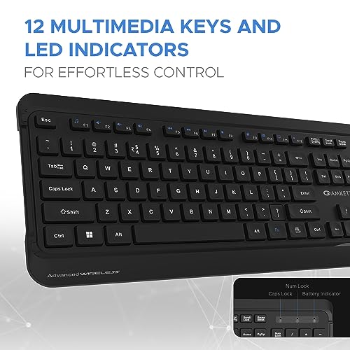 Image of Amkette Wi-Key NXT Combo with Slim Design | Anti Fade UV Coated Keys | 800-1200-1600DPI |12 Multimedia Keys | Battery /Caps /Num Lock Indicator | Silent Keystrokes (Black)