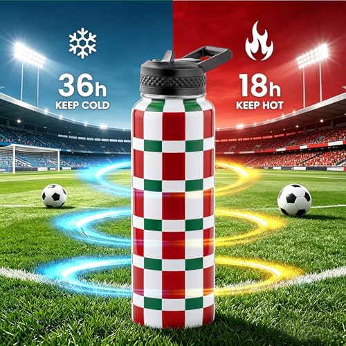 Image of RAYMYLO 2026 Soccer Biggest Event Edition Insulated Water Bottle 40 oz, Nation Flag Design, Best Souvenir & Gift for World Soccer Lover, Vacuum Stainless Steel (Cold for 36Hrs), Leak Proof & Non-BPA