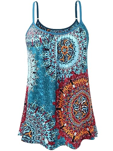 Image of Air Curvey Camisole for Women Bulid in Bra Casual Flowy Cami Adjustable Spaghetti Strap Tank Top Pleated Loose Fit S-XXXXL
